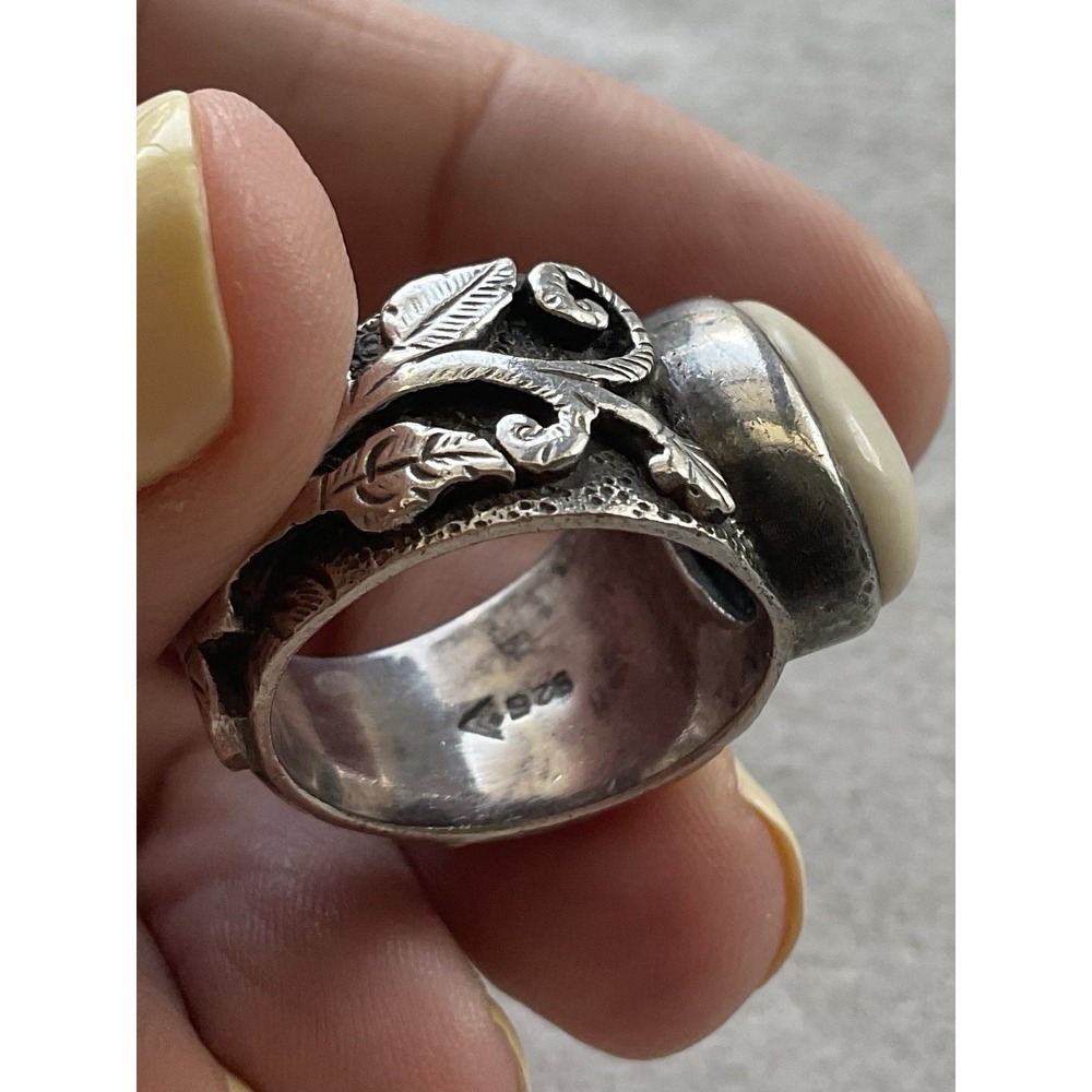 Silpada 925 Sterling Silver oval white bamboo coral Ring Size 7 Vintage - Picture 7 of 7